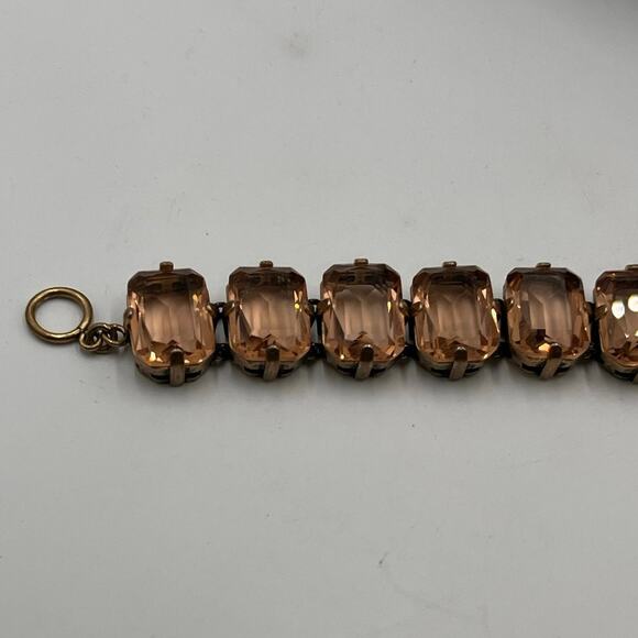 J. Crew Signed Prong Set Rhinestone Statement Dark Peach Chunky Bracelet - Picture 7 of 10